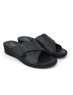 Grunland Ciabatta Confort Incrocio Velcro Pelle Blu Jeans