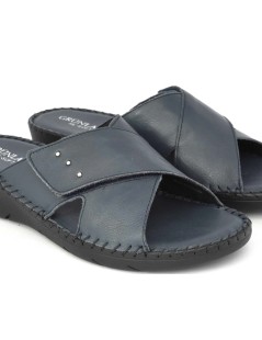 Grunland Ciabatta Confort Incrocio Velcro Pelle Blu Jeans