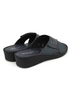 Grunland Ciabatta Confort Incrocio Velcro Pelle Blu Jeans