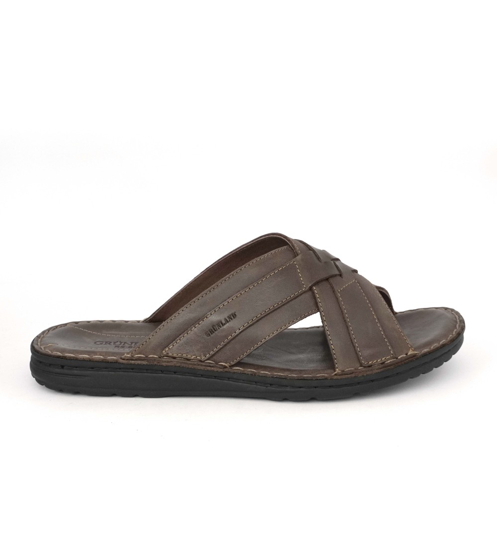Grunland Ciabatta Uomo Incrocio Cucita Sottopelle Ebano