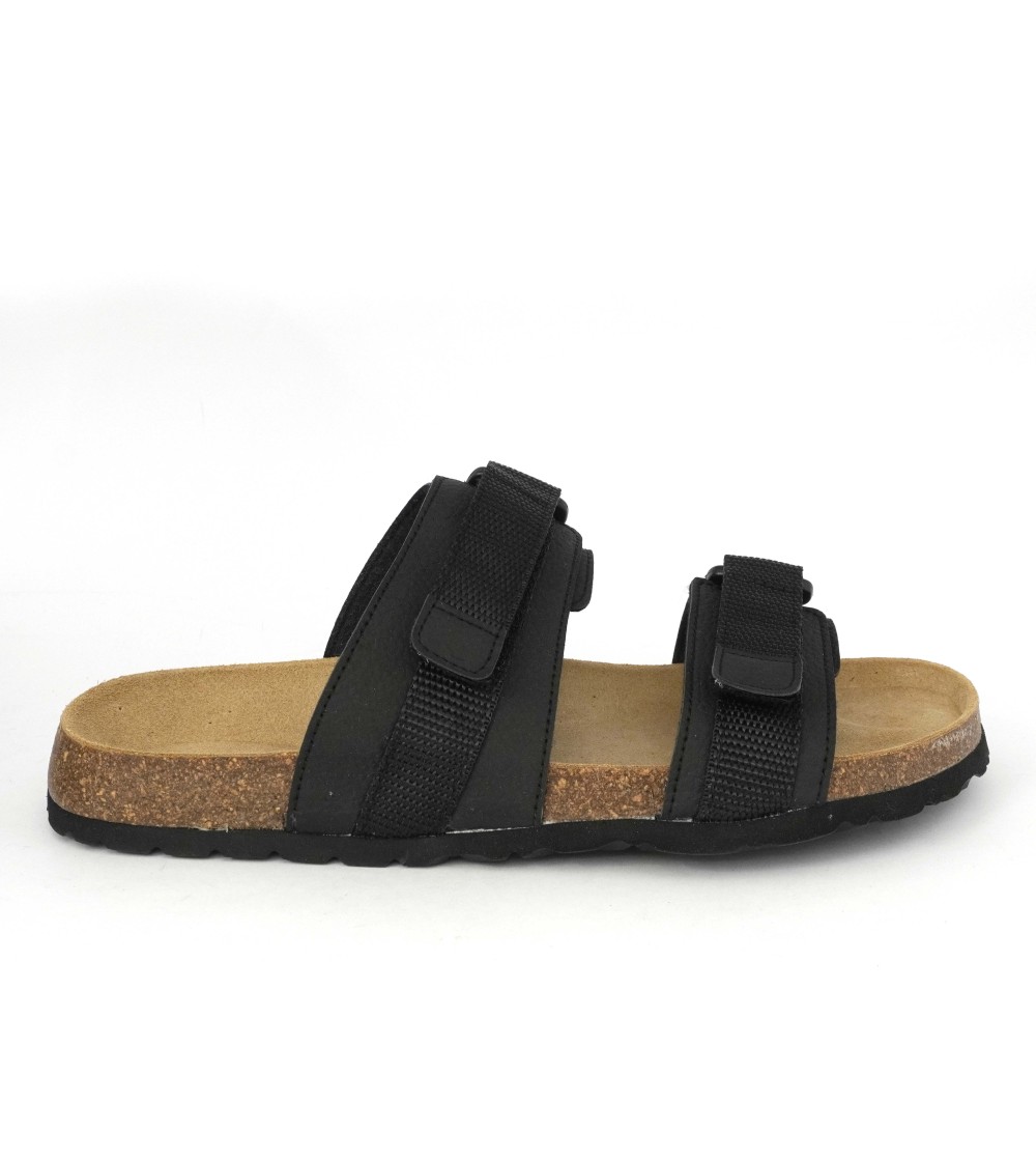 Grunland Ciabatta Uomo Bio Birk Arizona 2 Velcro Tessuto Nero