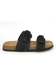 Grunland Ciabatta Uomo Bio Birk Arizona 2 Velcro Tessuto Nero