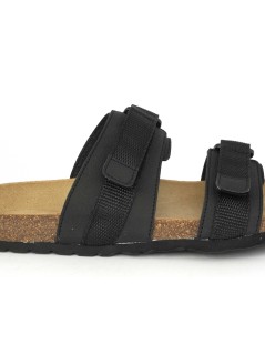 Grunland Ciabatta Uomo Bio Birk Arizona 2 Velcro Tessuto Nero