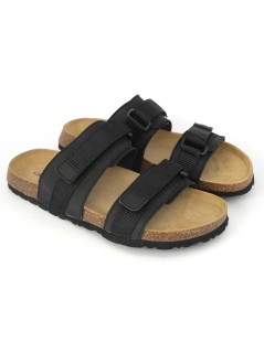 Grunland Ciabatta Uomo Bio Birk Arizona 2 Velcro Tessuto Nero