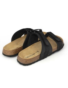 Grunland Ciabatta Uomo Bio Birk Arizona 2 Velcro Tessuto Nero