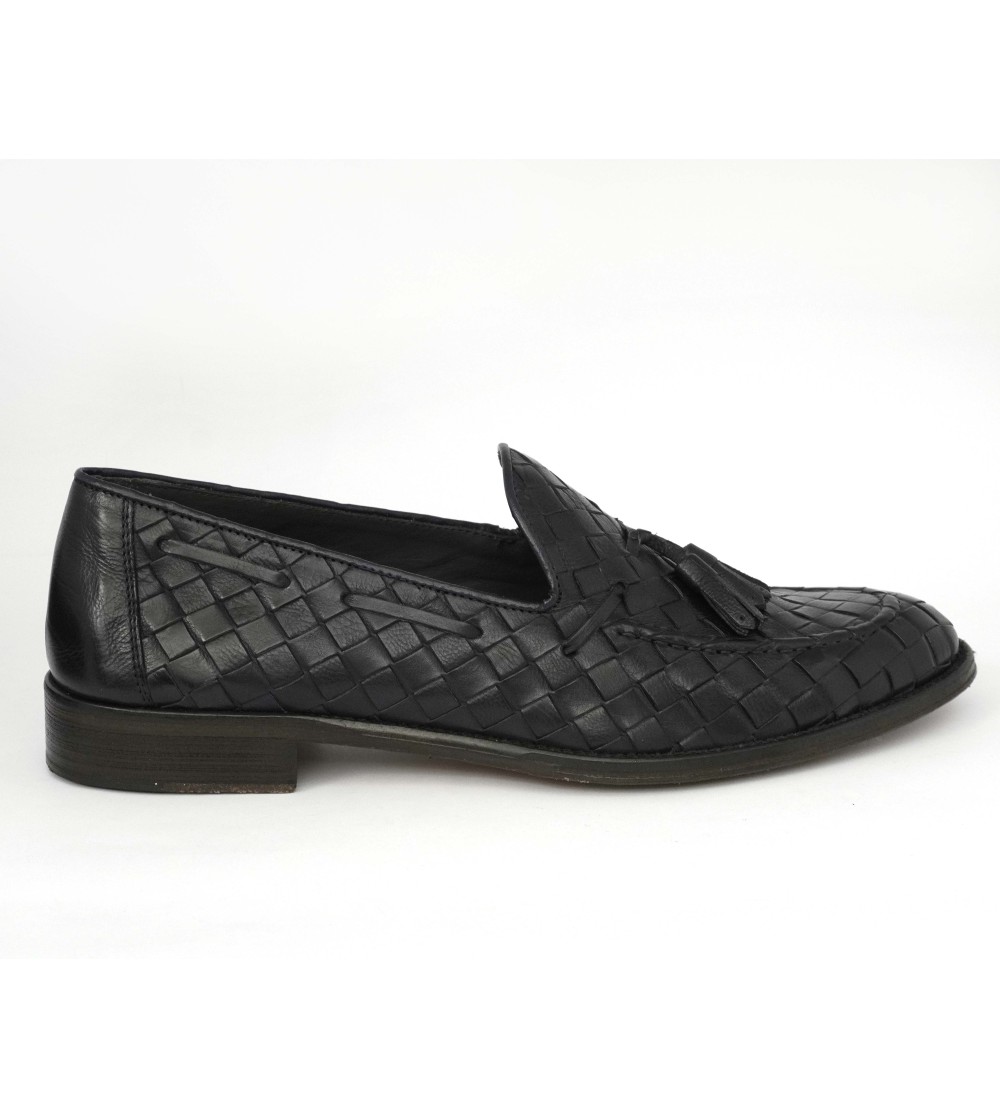 Franco Fedele Mocassino Uomo Slim Intrecciato Nappine Blu Navy