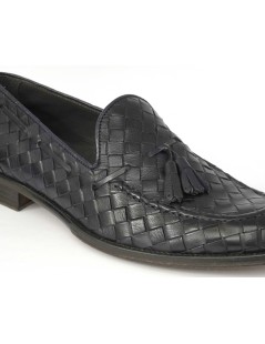 Franco Fedele Mocassino Uomo Slim Intrecciato Nappine Blu Navy