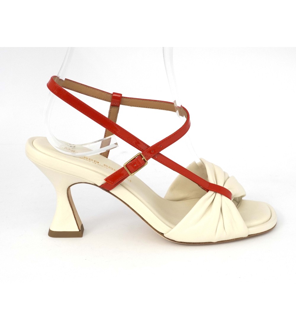 Gianmarco Sorelli Sandalo Clessidra Trasversale Nappa Vernice Latte Rosso