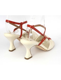 Gianmarco Sorelli Sandalo Clessidra Trasversale Nappa Vernice Latte Rosso