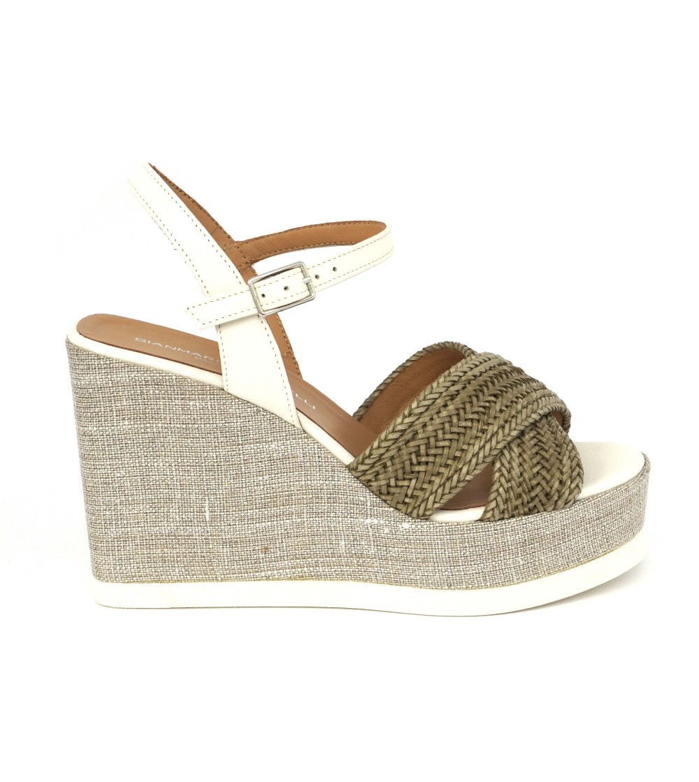 Gianmarco Sorelli Vale Sandalo Zeppa Alta Corda Rafia Oliva