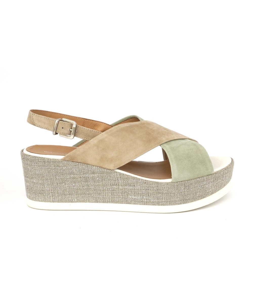 Gianmarco Sorelli JIL Sandalo Zeppa Corda Incrocio Menta Taupe