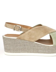 Gianmarco Sorelli JIL Sandalo Zeppa Corda Incrocio Menta Taupe