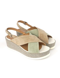 Gianmarco Sorelli JIL Sandalo Zeppa Corda Incrocio Menta Taupe