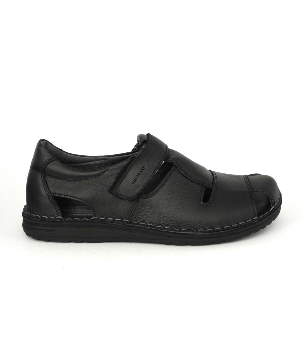 Grunland Sandalo Chiuso Velcro Gabbietta Pelle Nero
