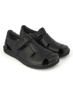 Grunland Sandalo Chiuso Velcro Gabbietta Pelle Nero
