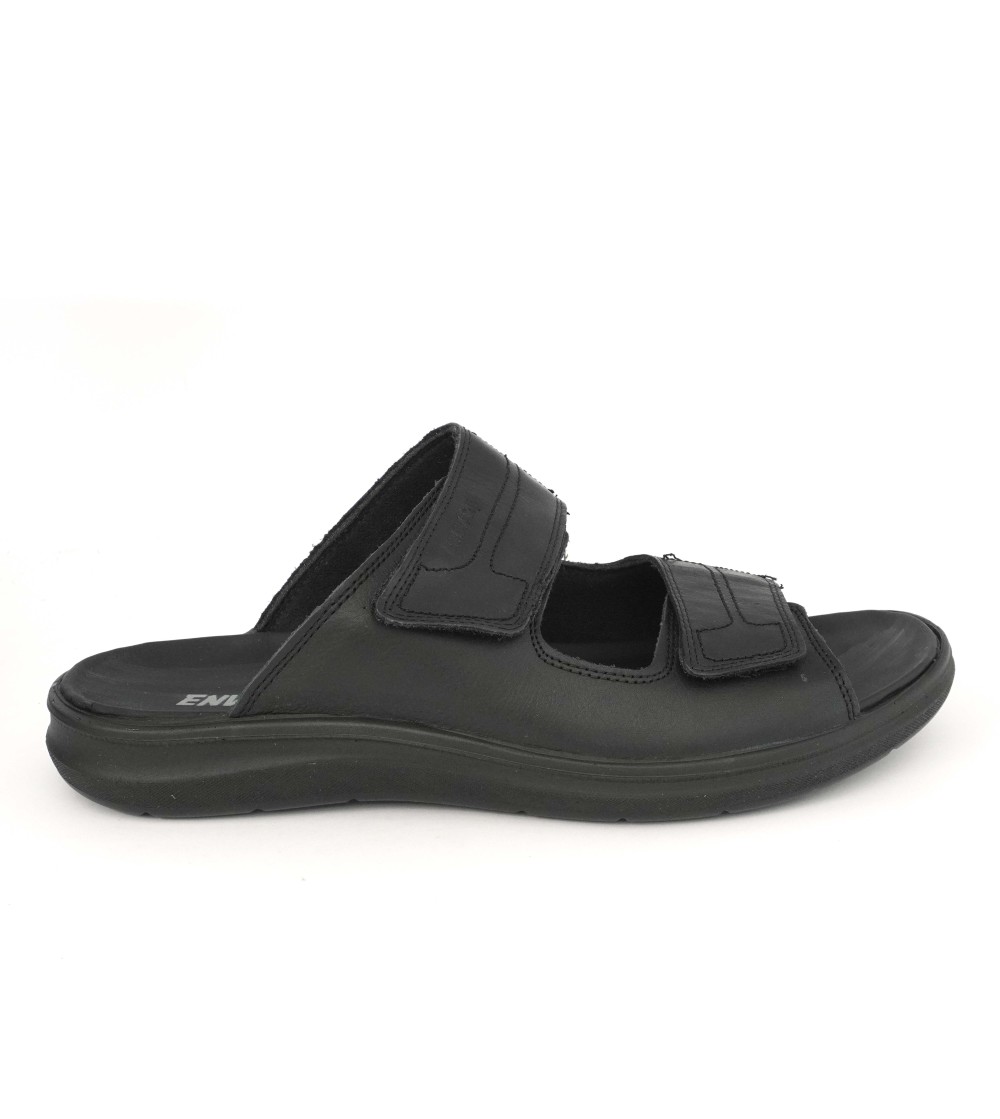 Enval Soft Ciabatta Uomo Classic 2 Velcro Tutto Pelle Nero