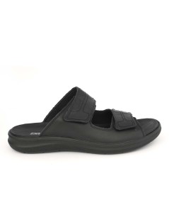 Enval Soft Ciabatta Uomo Classic 2 Velcro Tutto Pelle Nero