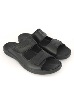 Enval Soft Ciabatta Uomo Classic 2 Velcro Tutto Pelle Nero
