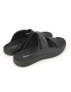 Enval Soft Ciabatta Uomo Classic 2 Velcro Tutto Pelle Nero
