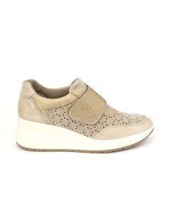 Enval Soft Seakers Zeppa Media Velcro Strass Camoscio Beige