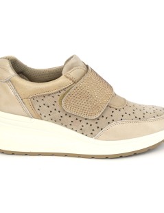 Enval Soft Seakers Zeppa Media Velcro Strass Camoscio Beige