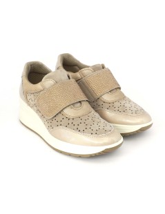 Enval Soft Seakers Zeppa Media Velcro Strass Camoscio Beige