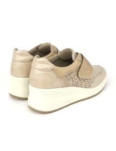 Enval Soft Seakers Zeppa Media Velcro Strass Camoscio Beige