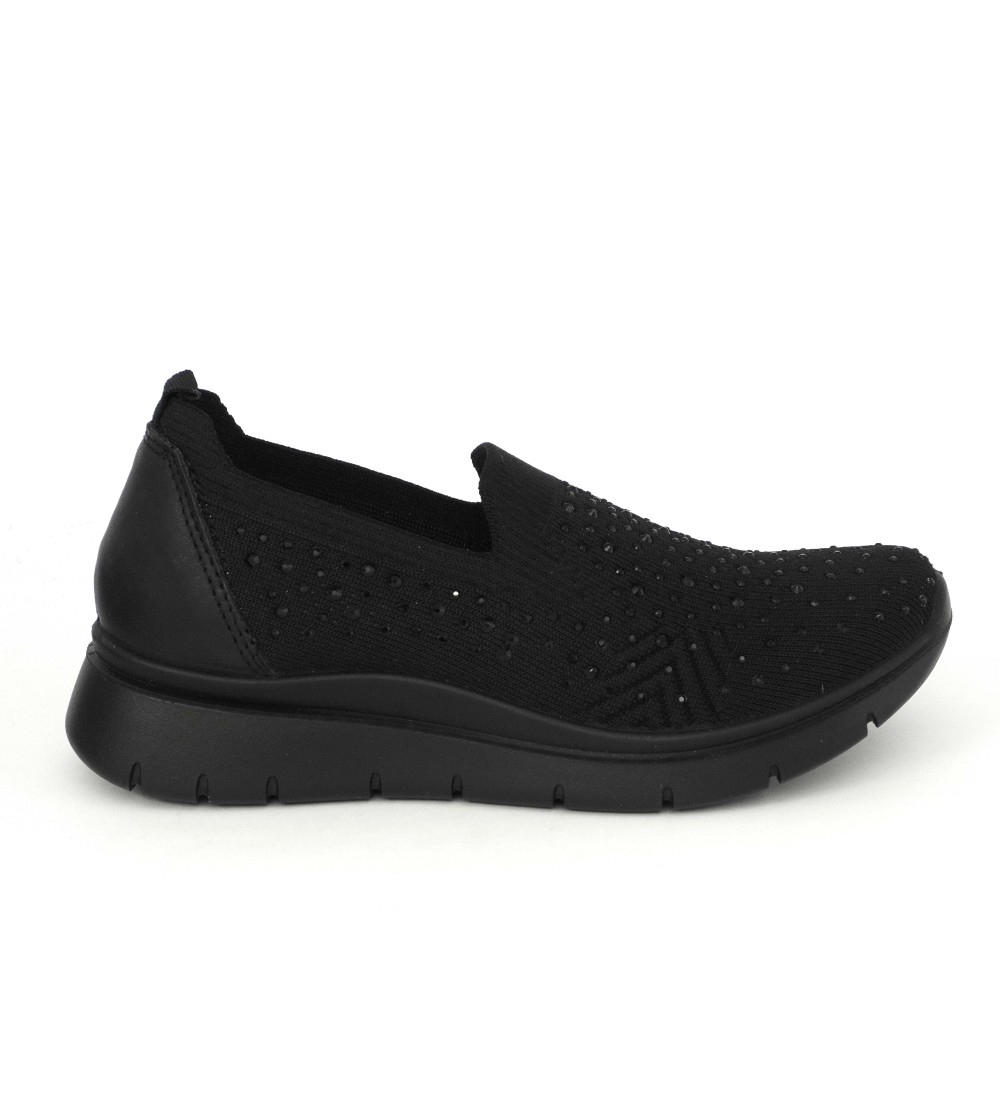 Enval Soft Slipon Donna Tessuto a Calza Strass Tutto Nero
