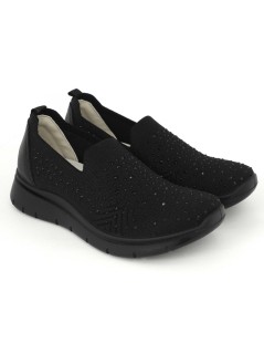 Enval Soft Slipon Donna Tessuto a Calza Strass Tutto Nero