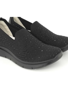 Enval Soft Slipon Donna Tessuto a Calza Strass Tutto Nero