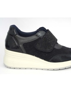 Enval Soft Seakers Zeppa Media Velcro Strass Camoscio Blu