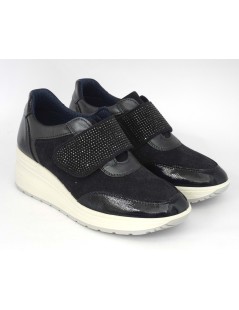 Enval Soft Seakers Zeppa Media Velcro Strass Camoscio Blu