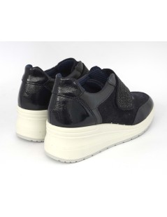 Enval Soft Seakers Zeppa Media Velcro Strass Camoscio Blu