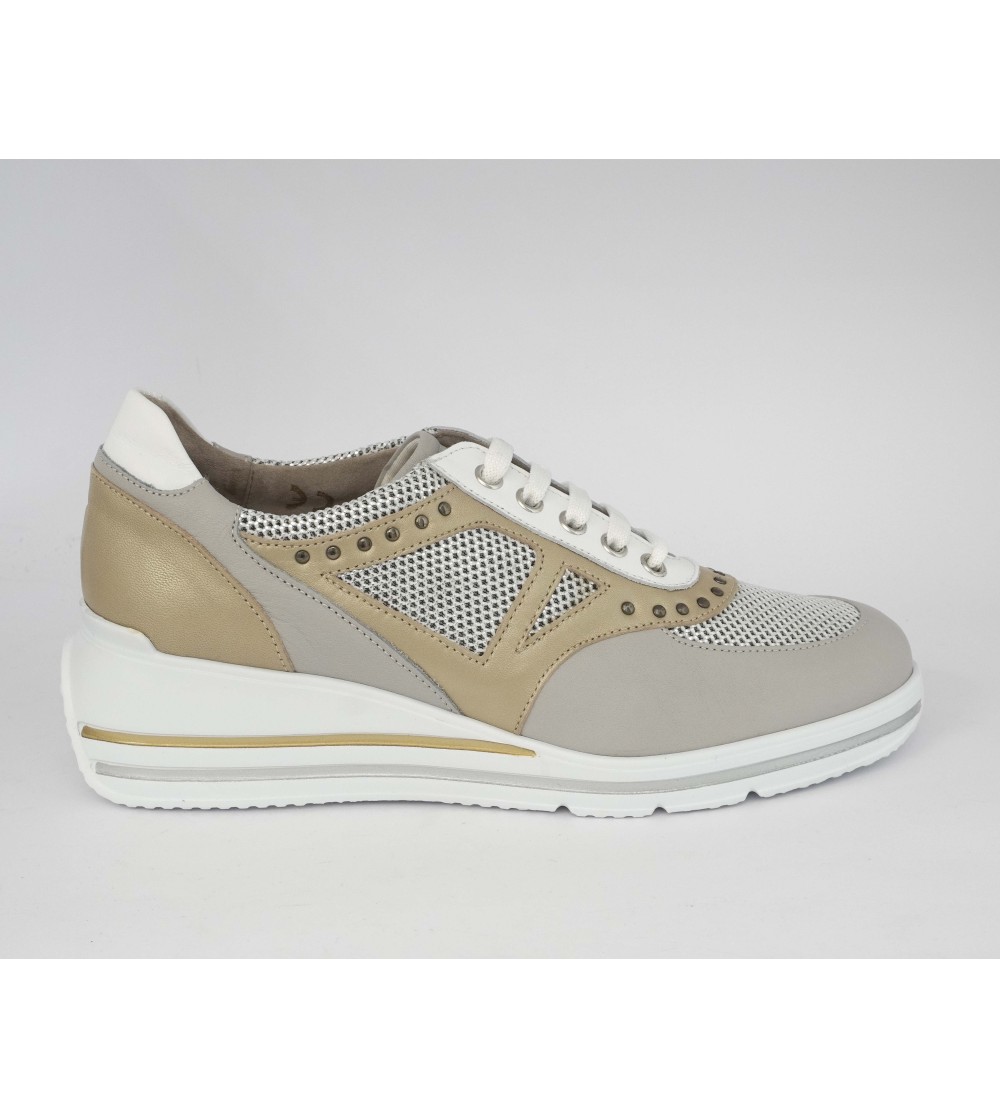 F.lli Tomasi Sneakers Comfort Plantare Pelle Tessuto Tortora