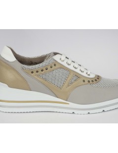 F.lli Tomasi Sneakers Comfort Plantare Pelle Tessuto Tortora