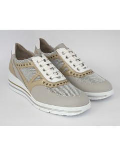 F.lli Tomasi Sneakers Comfort Plantare Pelle Tessuto Tortora