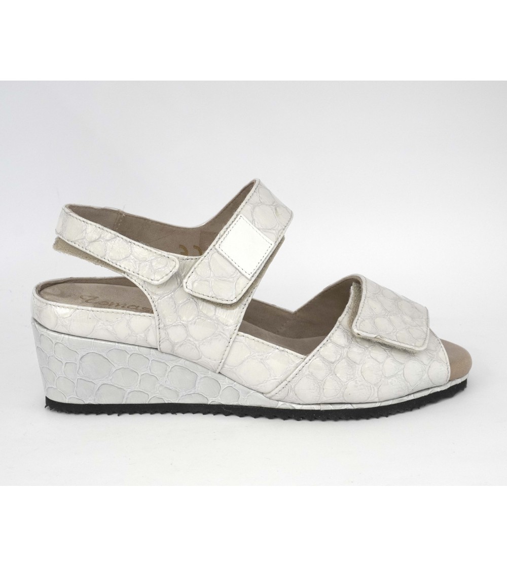 F.lli Tomasi Sandalo Zeppa Comofort 3 Velcro Vernice Polvere