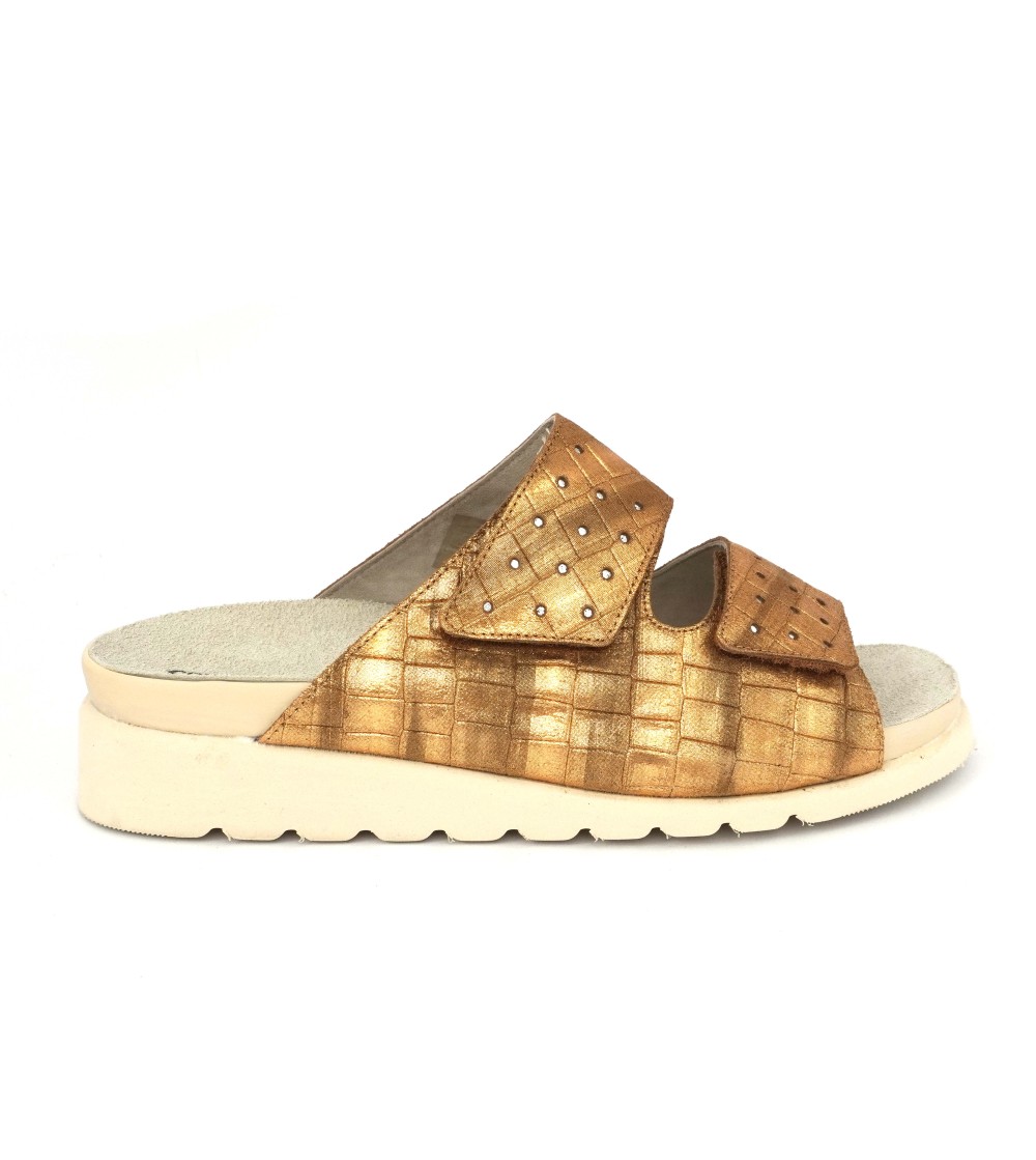 F.lli Tomasi Ciabatta Estraibile 2 Velcro Strass Stampa Cocco Cuoio