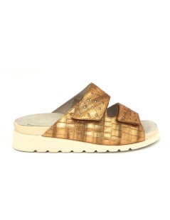 F.lli Tomasi Ciabatta Estraibile 2 Velcro Strass Stampa Cocco Cuoio