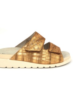 F.lli Tomasi Ciabatta Estraibile 2 Velcro Strass Stampa Cocco Cuoio