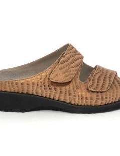 F.lli Tomasi Ciabatta Confort 2 Velcro Camoscio Stampato Bronzo