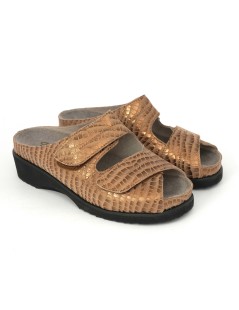 F.lli Tomasi Ciabatta Confort 2 Velcro Camoscio Stampato Bronzo