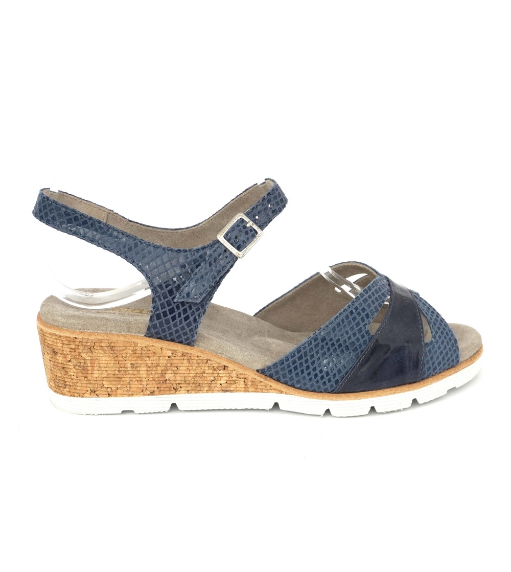 F.lli Tomasi Sandalo Zeppa Sughero Braccialetto Camoscio Blu