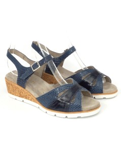 F.lli Tomasi Sandalo Zeppa Sughero Braccialetto Camoscio Blu