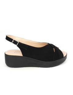 Confort Sandalo Classico Zeppa Camoscio Brill Nero