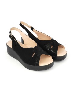 Confort Sandalo Classico Zeppa Camoscio Brill Nero