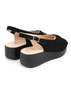 Confort Sandalo Classico Zeppa Camoscio Brill Nero