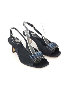 Elata Sandalo Cerimonia Classic Tacco Medio Gioiello Tessuto Blu