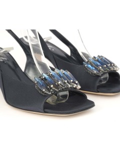 Elata Sandalo Cerimonia Classic Tacco Medio Gioiello Tessuto Blu