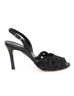 Elata Sandalo Tacco Stiletto Fiore Strass Nappa Nero